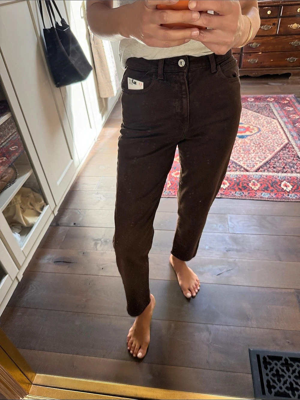 Zara Mom Fit Brown Straight Leg Jeans Waist 38 NWT